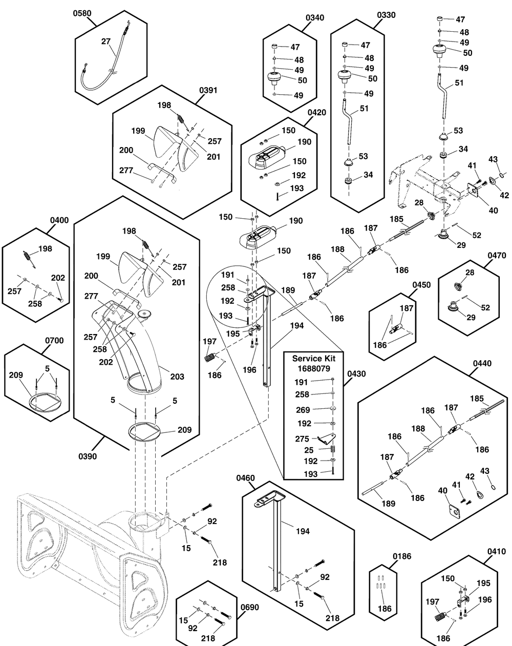 Discharge Chute Group Diagram and Parts List for 1696807-00-1024MDS 2018 Briggs and Stratton Snow Blower